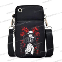 A trendy Demon Slayer Phone Bag featuring anime art of Nezuko Kamado and Mitsuri Kanroji, designed as a Harajuku mini crossbody purse for women and men.