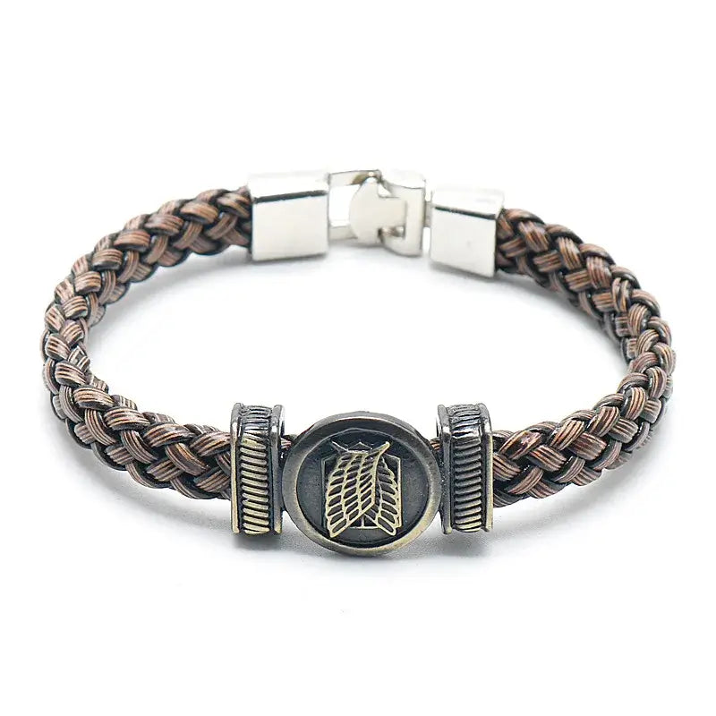 Anime Woven Cowhide Bracelet multilayer buckle ring inspired by One Piece Naruto and Attack on Titan birthday gift accessory