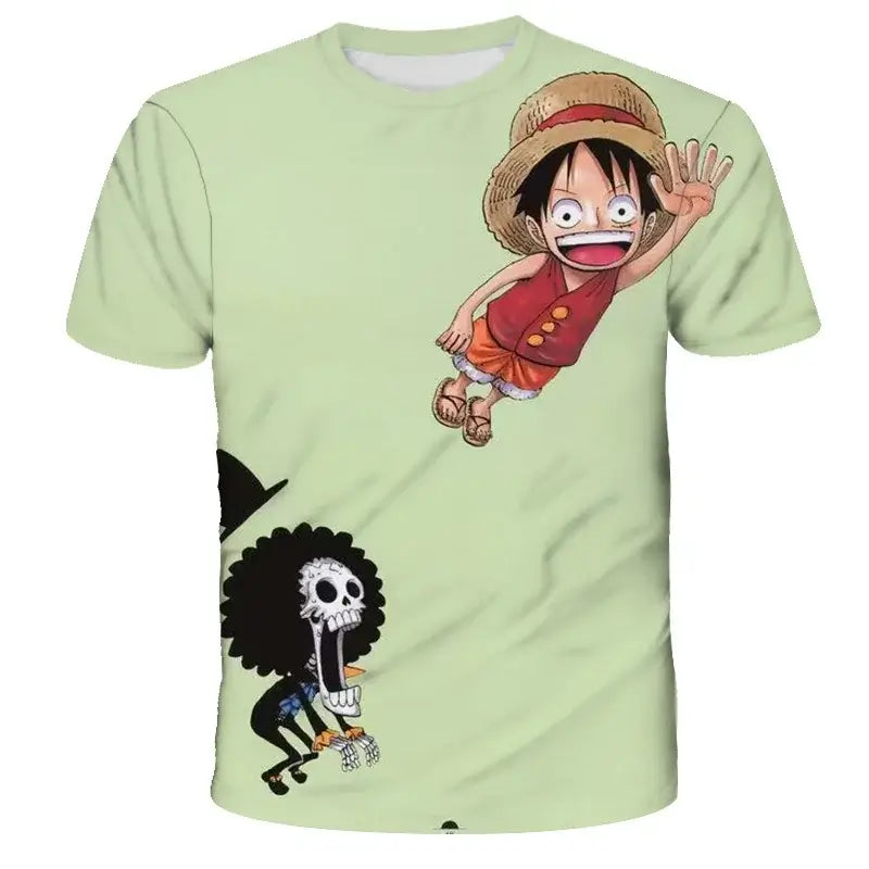 A 3D printed One Piece Luffy T-Shirt featuring a dynamic cartoon cosplay graphic of Monkey D. Luffy for boys' summer fashion.