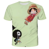 A 3D printed One Piece Luffy T-Shirt featuring a dynamic cartoon cosplay graphic of Monkey D. Luffy for boys' summer fashion.