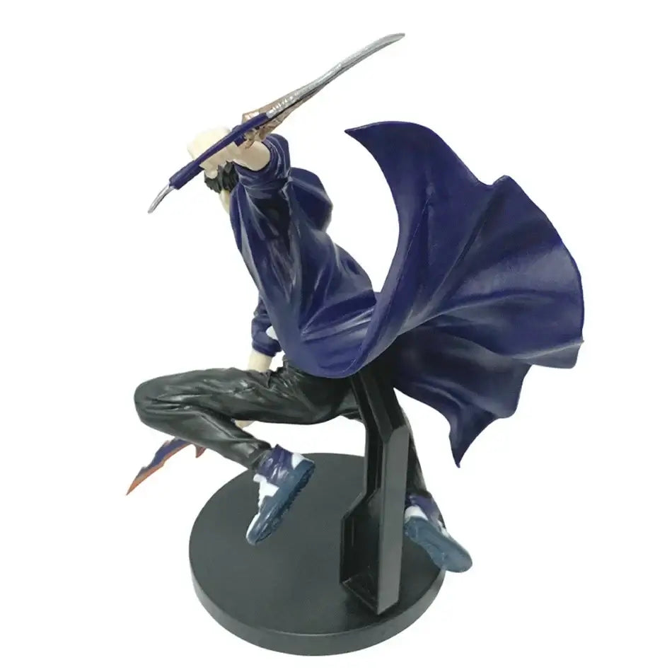 A highly detailed Sung Jin Woo Figure, showcasing the Solo Leveling Shadow Monarch in a dynamic anime action pose for desktop decoration.