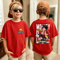 One Piece kids t-shirt Luffy pure cotton short sleeve summer top featuring Luffy Zoro Nami and Franky crew print for boys