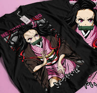 A stylish Nezuko T-Shirt featuring vibrant Demon Slayer anime art and Mitsuri Kanroji motifs, designed as a premium cotton tee for fans.
