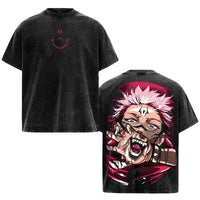 Ryomen Sukuna Jujutsu Kaisen Vintage Washed T-Shirt featuring a graphic of the King of Curses on a black background.
