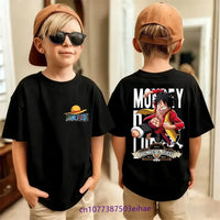 One Piece kids t-shirt Luffy pure cotton short sleeve summer top featuring Luffy Zoro Nami and Franky crew print for boys