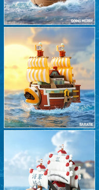A Pop Mart One Piece Vehicles blind box packaging containing a surprise Grand Line Series ship figure for home decoration.