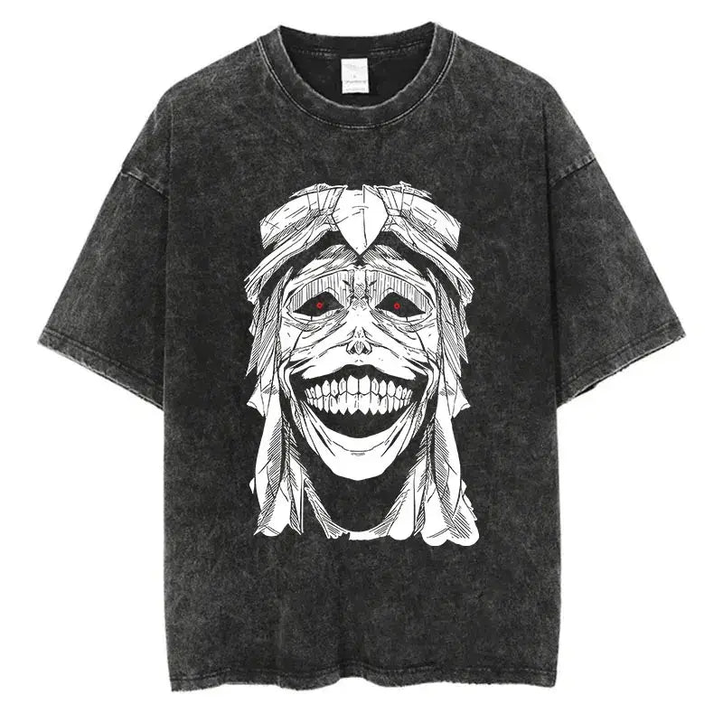 A trendy Solo Leveling Vintage T-shirt featuring a Sung Jinwoo graphic print, designed with a retro washed cotton finish for Harajuku streetwear.