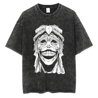 A trendy Solo Leveling Vintage T-shirt featuring a Sung Jinwoo graphic print, designed with a retro washed cotton finish for Harajuku streetwear.