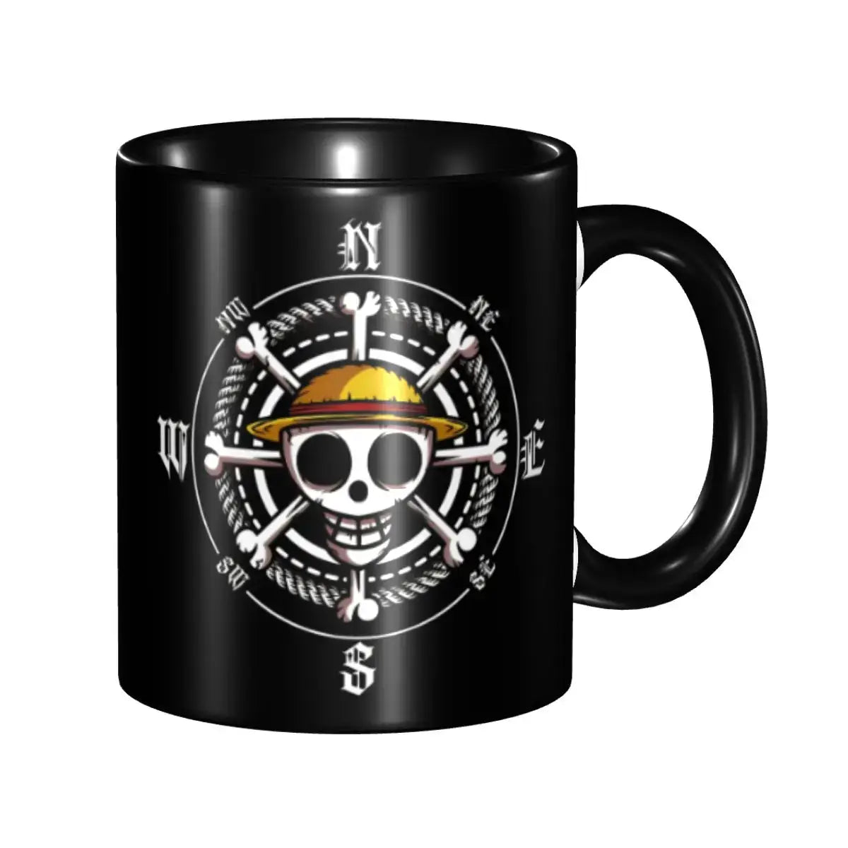 A ceramic Monkey D Luffy Quotes One Piece Mug featuring funny anime text and pirate character art, designed as a durable present for kids.