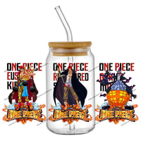 A collection of the newest 31 designs of popular One Piece UV DTF Stickers for a 16oz glass cup.