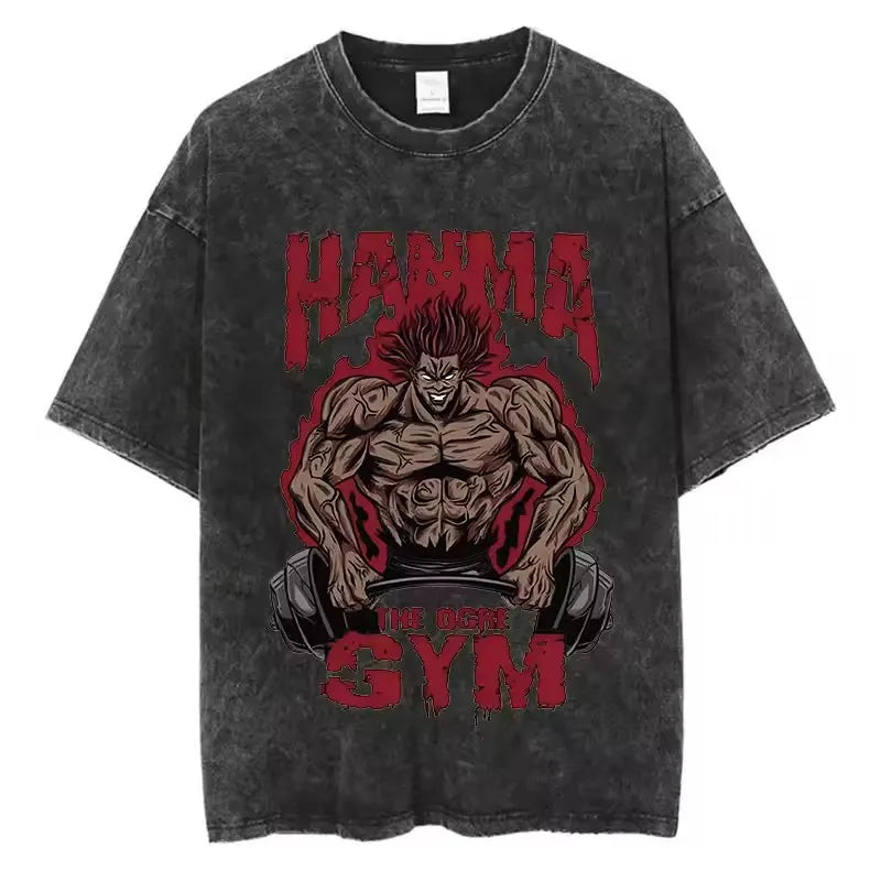 A high-quality pure cotton Baki Anime T-shirt featuring a graphic print of Baki Hanma, designed as a casual loose fit top for men and women.