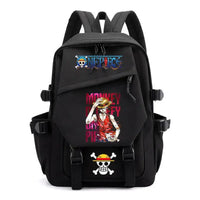 A lightweight canvas One Piece Backpack featuring kawaii anime characters, suitable for school, travel, and carrying a laptop computer.