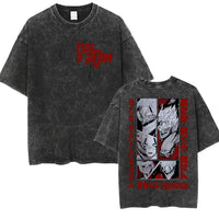 A unisex vintage washed Japan Anime Dandadan Okarun Graphic T Shirt made from high-quality cotton for streetwear fashion.