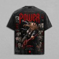 Power Chainsaw Man Gothic Washed T-Shirt featuring a striking graphic design and soft cotton fabric, ideal for streetwear enthusiasts.
