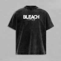 Ulquiorra & Grimmjow Washed T-Shirt featuring a washed black cotton fabric with bold Bleach logo design.