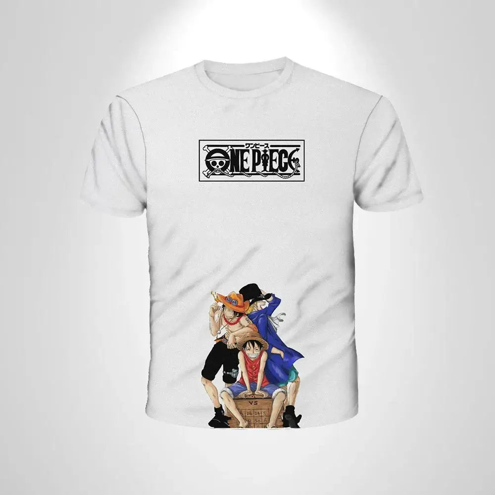 A casual One Piece Luffy T-shirt featuring a cartoon Monkey D. Luffy graphic, designed as a loose, breathable short-sleeve top for men and boys.