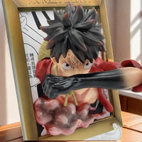 A large, handmade One Piece Three Brothers Statue featuring a 3D photo frame design with young Luffy, Ace, and Sabo for desktop decoration.