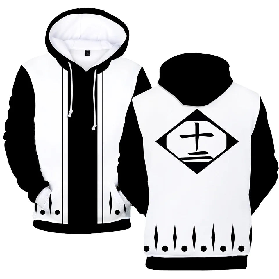 Bleach Anime 3D Print Cosplay Hoodie flat lay 3D print Y2K Harajuku anime cosplay sweatshirt