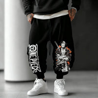 Trendy One Piece Graphic Joggers featuring anime character prints, designed as casual Y2K streetwear sweatpants for men and women.