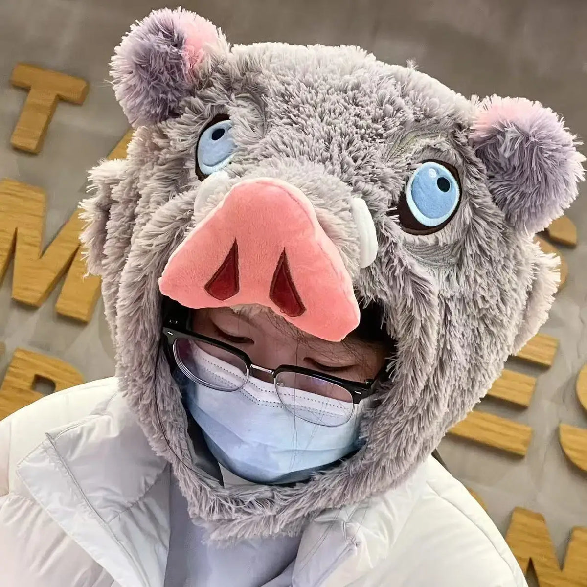 Inosuke Boar Head Plush Cosplay Neck Pillow U-shaped hooded travel blackout cloak anime prop
