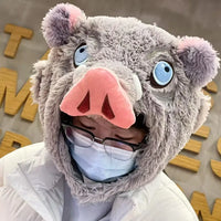 Inosuke Boar Head Plush Cosplay Neck Pillow U-shaped hooded travel blackout cloak anime prop