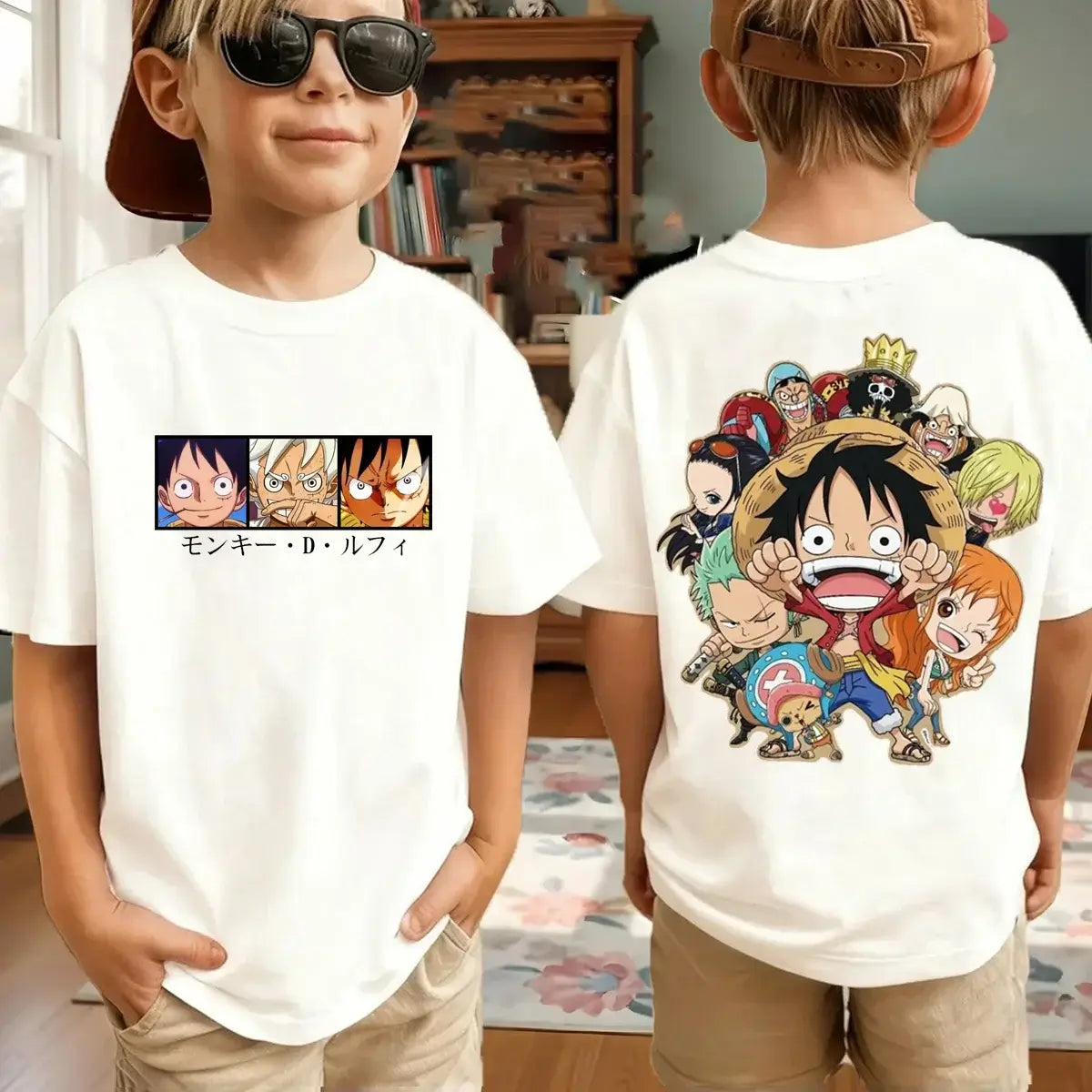 Zoro kids t-shirt One Piece Harajuku pure cotton short sleeve summer top featuring Roronoa Zoro and Luffy anime print for boys