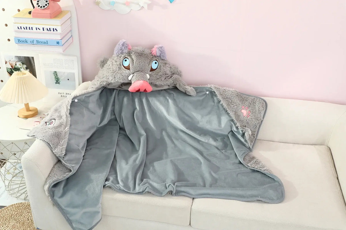 Inosuke Boar Head Plush Cosplay Neck Pillow U-shaped hooded travel blackout cloak anime prop