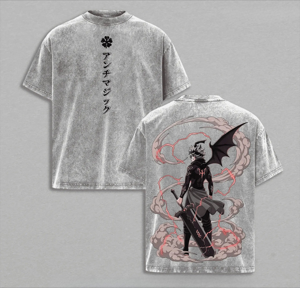 Asta Black Clover Vintage Washed Oversized T-Shirt with anime design, soft cotton, short sleeves, and unique graphic.