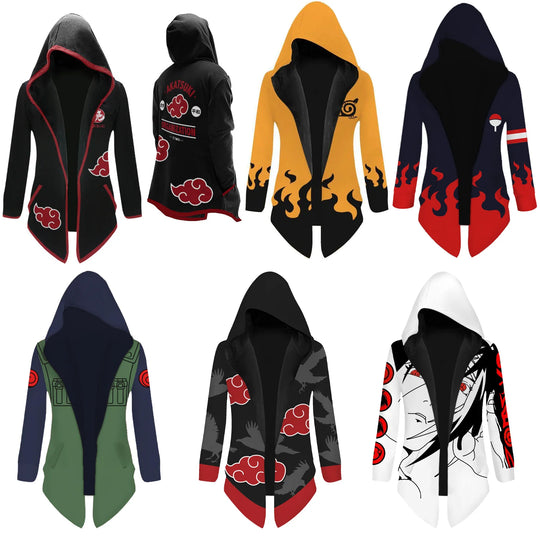 Naruto Uzumaki Cosplay Hooded Cardigan Trench Coat - Various designs, featuring vibrant colors and iconic anime patterns.