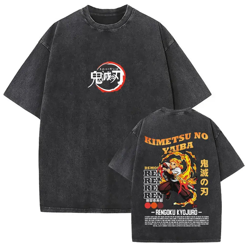 A vintage washed Demon Slayer Daki Graphic T-shirt with a cherry blossom design, an oversized casual cotton tee for men and women.