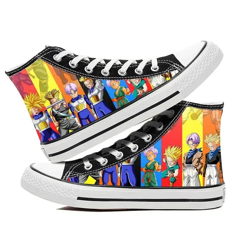 A pair of hot Dragon Ball Goku Canvas Shoes, anime fashion sneakers with a graffiti design for men, women, teenagers, and students.