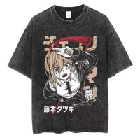 A unisex Chainsaw Man Vintage T-shirt in washed cotton with a Harajuku oversized streetwear fit.
