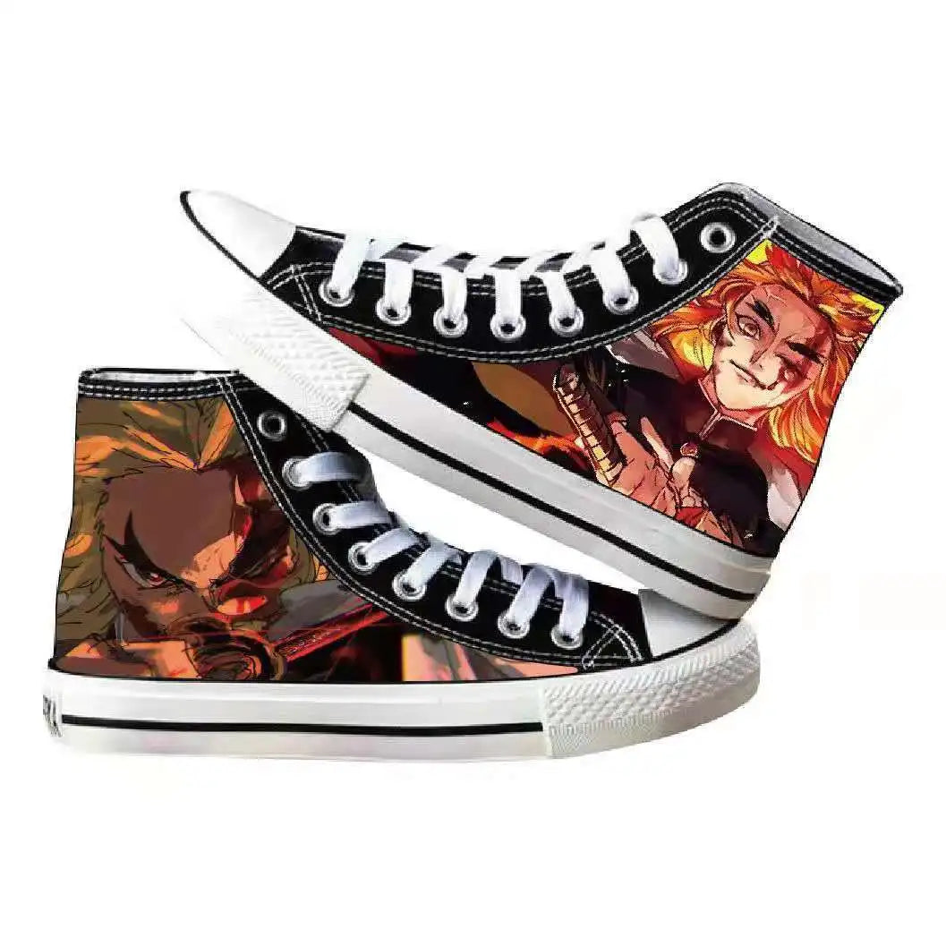 High-top Demon Slayer Canvas Shoes featuring Tanjiro Kamado and Jibaku Shounen Hanako-kun anime prints for casual fashion.