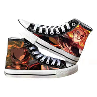 High-top Demon Slayer Canvas Shoes featuring Tanjiro Kamado and Jibaku Shounen Hanako-kun anime prints for casual fashion.