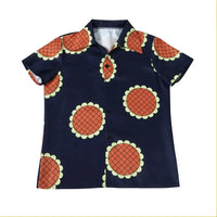 An adult wearing the 5-style Anime Monkey D Luffy Cosplay Costume from the Egghead arc, including the coat and hat.