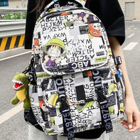 A high-capacity One Piece Luffy Backpack featuring a vibrant graffiti print of Monkey D. Luffy, designed as a durable school bag for middle and high students.