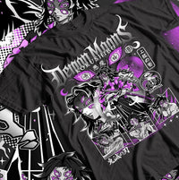 Close-up of Kokushibo Solo Kimetsu no Yaiba Y2K Cotton T-Shirt Kokushibo print detail quality