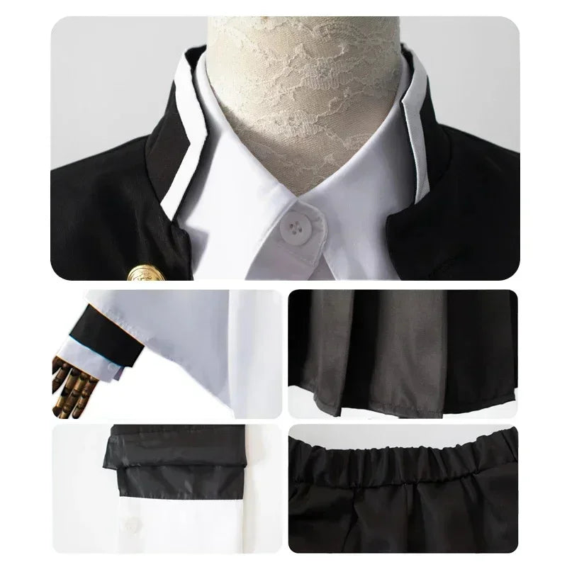 A complete Mitsuri Kanroji Cosplay Costume featuring the white haori, black uniform dress, and pink-green gradient wig for adults and children.