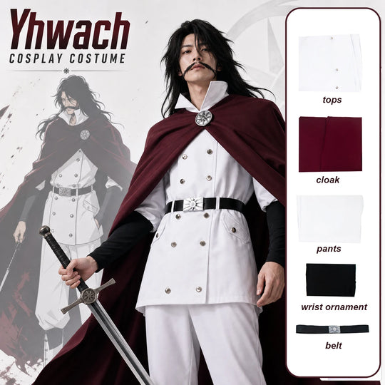 Yhwach Cosplay Costume showcasing the complete outfit including cloak, pants, and accessories, perfect for cosplay events.