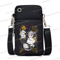 A trendy Demon Slayer Phone Bag featuring anime art of Nezuko Kamado and Mitsuri Kanroji, designed as a Harajuku mini crossbody purse for women and men.