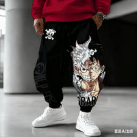 Unisex Luffy Gear 5 Pants made of thick winter cotton, featuring Sun God Nika anime graphics and cuffed ankles for Harajuku streetwear style.