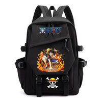 A lightweight canvas One Piece Backpack featuring kawaii anime characters, suitable for school, travel, and carrying a laptop computer.