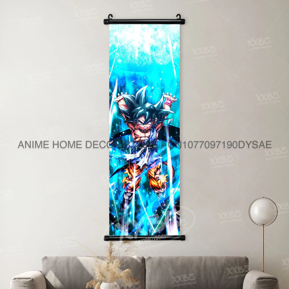 High-quality Dragon Ball Posters wall art scroll featuring Anime figures Goku, Vegeta, and Frieza for home decoration.