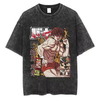 A high-quality pure cotton Baki Anime T-shirt featuring a graphic print of Baki Hanma, designed as a casual loose fit top for men and women.