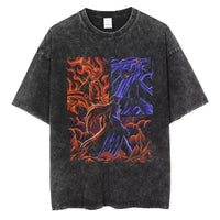 A washed black Naruto Vintage T-Shirt featuring a hip hop style anime print, designed as Harajuku streetwear for men and women.