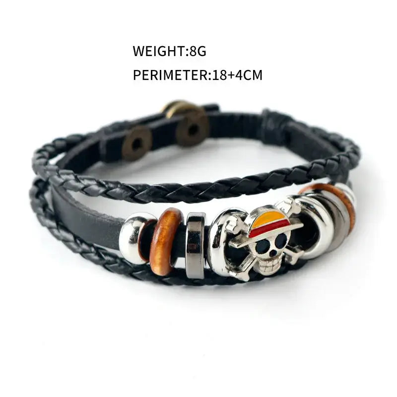 Anime Woven Cowhide Bracelet multilayer buckle ring inspired by One Piece Naruto and Attack on Titan birthday gift accessory