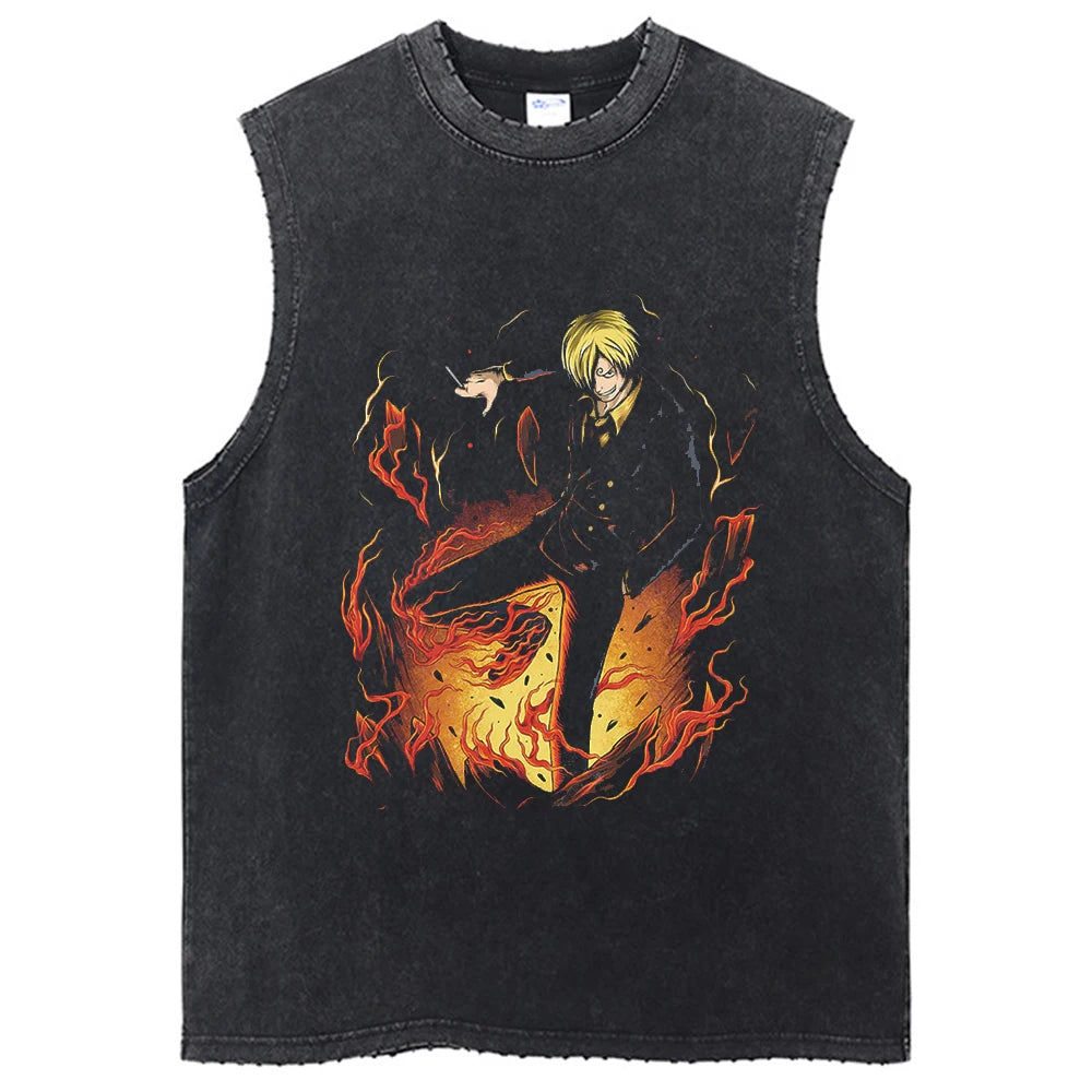 One Piece Vintage Washed Graphic Tank Top | Cotton Streetwear