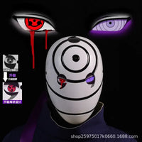 A highly imitative, high-gloss Obito Cosplay Mask featuring the Akatsuki Sharingan design for anime Halloween costumes and conventions.