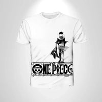 A black loose-fit One Piece Luffy T-shirt featuring a cartoon cosplay graphic of Monkey D. Luffy for men and boys.