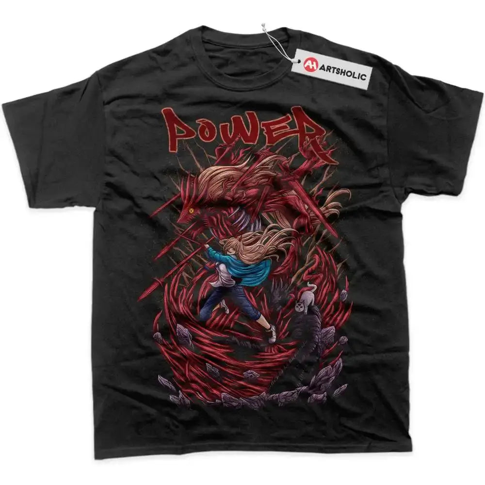 An oversized Chainsaw Man T-Shirt made of soft cotton, featuring a graphic print of Power and Makima for men's and women's streetwear.